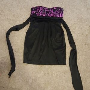 Black and pink strapless dress